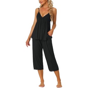 cheibear Womens Sleepwear Modal V-Neck Camisole with Capri Pants Pajama Set - 1 of 4