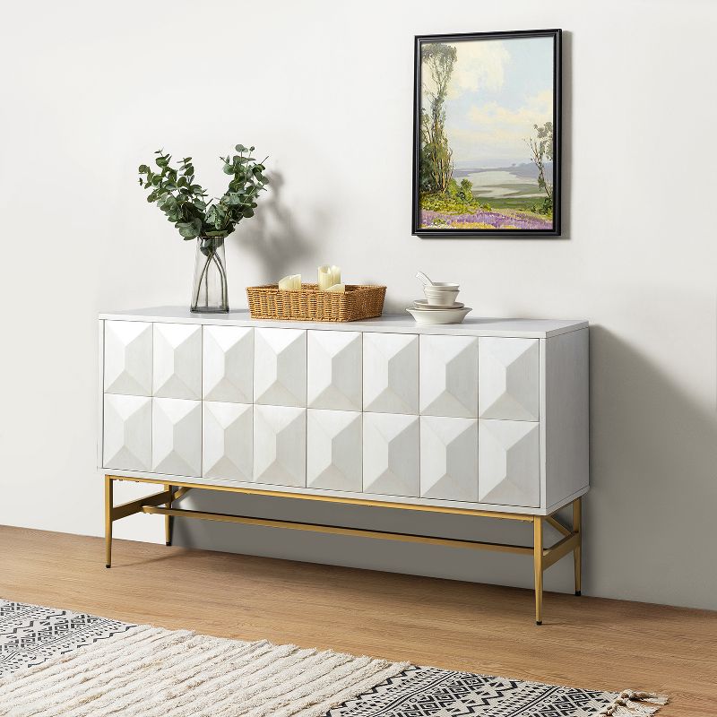 Emily 60''Contemporary Storage Wide Sideboard with Faceted Geometric Accents | KARAT HOME, 2 of 12