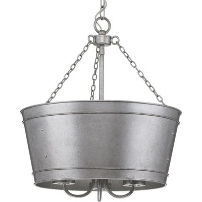Progress Lighting Galveston 3-Light Pendant, Galvanized Steel, Seeded Glass Shade