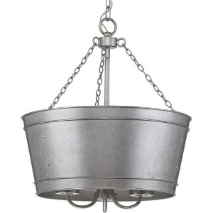 Progress Lighting Galveston 3-Light Pendant, Galvanized Steel, Seeded Glass Shade - 1 of 4