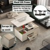 CAVINAS Lift-Up Coffee Table,Side Table with 4 Stools,1 Hidden Storage,2 Drawers,Faux Marble Top,Expandable Center Table for Small Spaces - 4 of 4