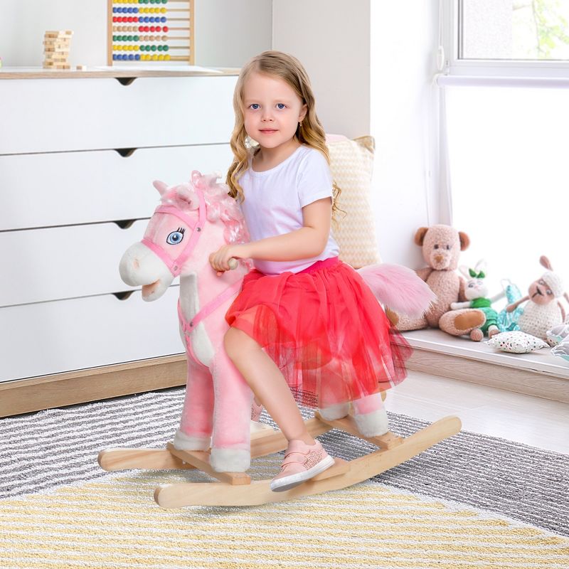 Qaba Kids Ride on Rocking Horse Toddler Plush Toy with Realistic Sounds and Swinging Tail for 3 Years Old Children, 3 of 9