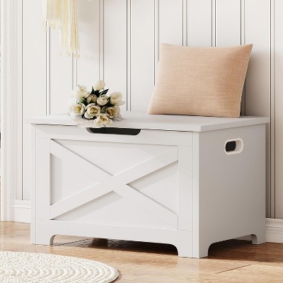 Homhougo Storage Chest, Wooden Storage Bench with Safety Hinge, Easy Assembly, Large Toy Chest for Entryway