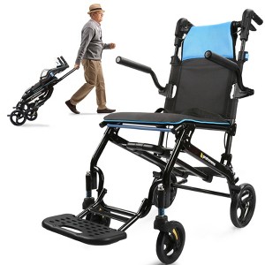 ProTraverse Wheelchairs for Adults, Foldable and Portable Transport Wheelchair, Portable Folding Transfer Wheelchairs for Seniors(Blue) - 1 of 4