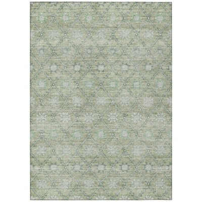Artichoke Green And Gray Floral Washable Indoor Outdoor Area Rug