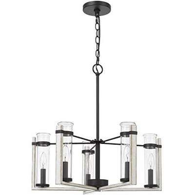 White Washed Metal and Glass 5-Light Chandelier