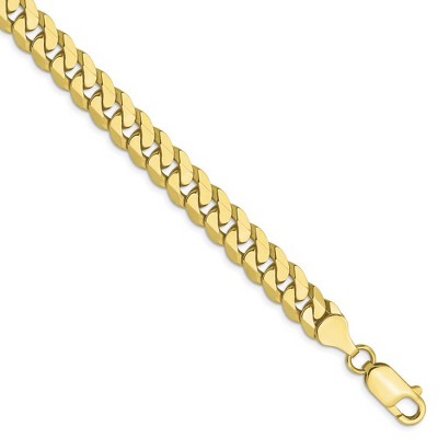Black Bow Jewelry 7.25mm 10k Yellow Gold Flat Beveled Curb Chain Bracelet