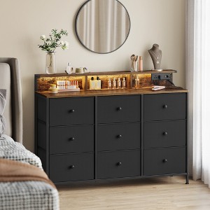SONGMICS Dresser for Bedroom, Storage Organizer with 9 Fabric Drawers and LED Lights, Charging Station, Steel Frame, 13.2 x 44.9 x 33 Inches - 1 of 4