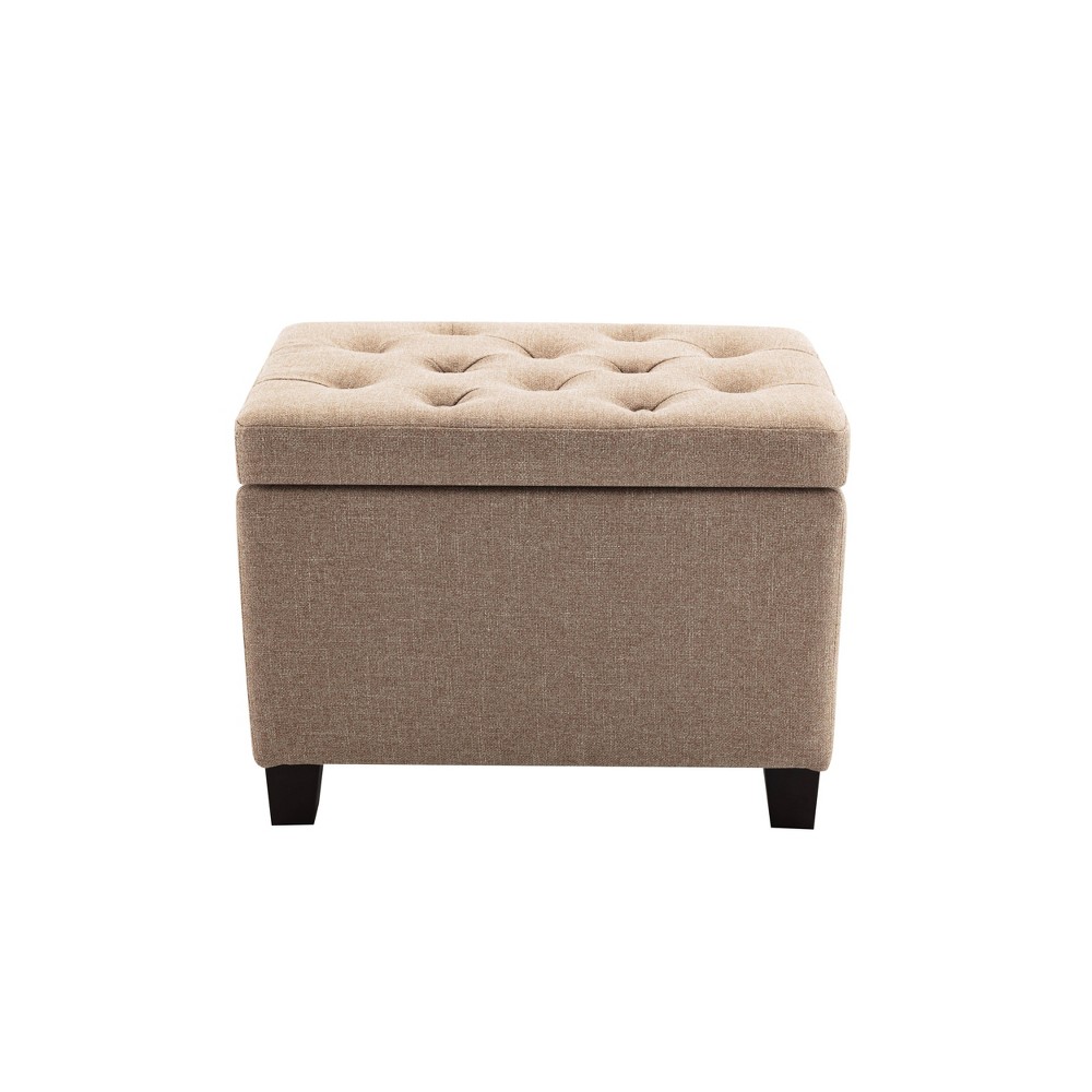 Photos - Pouffe / Bench 24" Tufted Storage Ottoman and Hinged Lid Light Brown - WOVENBYRD