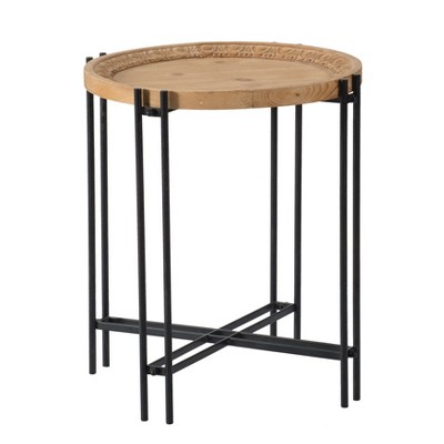 NicBex Wooden Top Mesh Border End Table with Metal Legs and Rattan Insert for Living Room