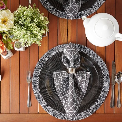 Black Round Fringed Woven Plastic Placemat Set of 6