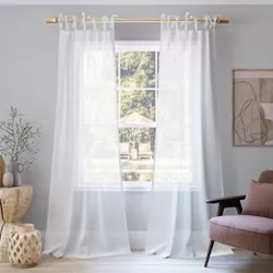 84"x50" Bethany Slub Textured Linen Blend Sheer Tie Top Curtain Panel White - No. 918