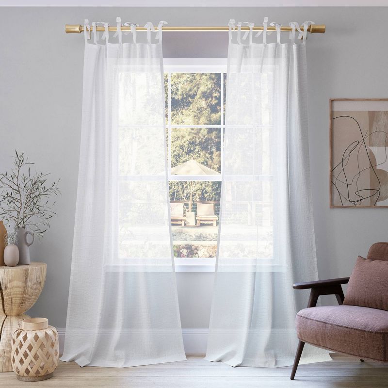 Bethany Slub Textured Linen Blend Sheer Tie Top Curtain Panel - No. 918, 1 of 9
