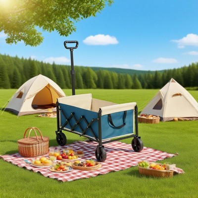 Lightweight Heavy Duty Folding Beach Wagon, Portable Utility Cart with Wheels for Camping, Grocery, Garden - ModernLuxe