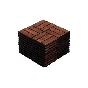Acacia Wood Interlocking Deck Tiles - 12"x12" Brown Checker Pattern Outdoor Flooring for Patio, Balcony & Poolside - 1 of 4