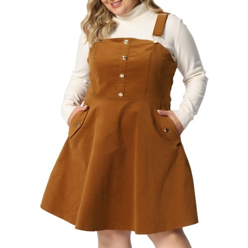 Orinda Women's Plus Size Corduroy Pinafore Short Dress Adjustable Strap Overall Dress Suspender Skirt Brown 3x : Target