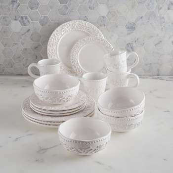 BrylaneHome Medici 40-Pc. Golden Porcelain Dinnerware Set (Service For 8),  Gold White