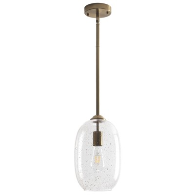 PAKOKULA 60-Watt 1-Light Gold Oval Pendant Light with Clear Seed Glass