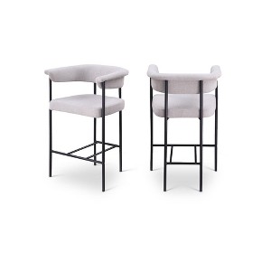 Meridian Furniture,Malin Grey Linen Textured Fabric Counter Stool, Set of 2 - 1 of 4