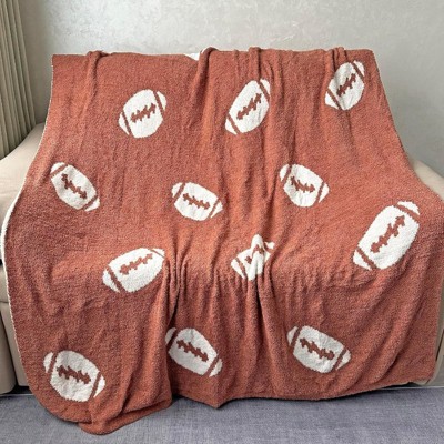 Cozy Football Pattern Flannel Blanket - Soft, Warm, Lightweight, Perfect for Couch or Bed, Dark Brown, Ideal Gift for Sports Fans,Christmas Gift.