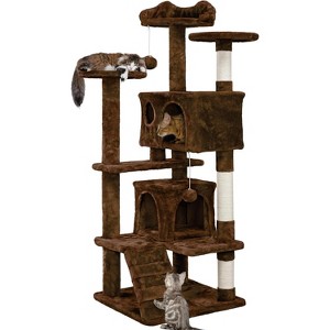 54in Christmas Cat Tree, Tower with Spacious Kitten-Ear Perch, 2 Cozy Caves, Scratching Posts, Climbing Ladde - 1 of 4