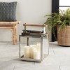 Plum & Post 14" x 21" Adwin Large Decorative Stainless Steel Chrome Finish Indoor/Outdoor Wide Glass Panes Lantern w/ Teak Handle - 2 of 4