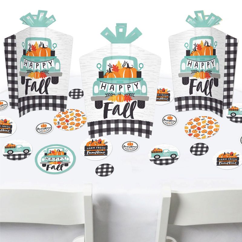 Big Dot of Happiness Happy Fall Truck - Harvest Pumpkin Party Decor and Confetti - Terrific Table Centerpiece Kit - Set of 30, 1 of 9