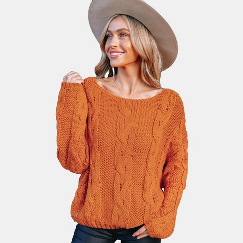 Women's Cable Knit Drop Shoulder Sweater - Cupshe-L