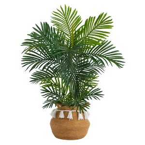 Nearly Natural 40-in Areca Palm Tree in Boho Chic Handmade Natural Cotton Woven Planter with Tassels UV Resistant - 1 of 4