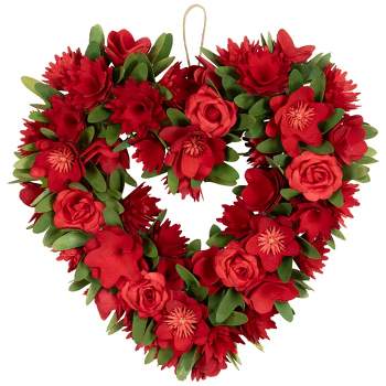 Northlight Mixed Floral Artificial Valentine's Day Heart Wreath - 15" - Red