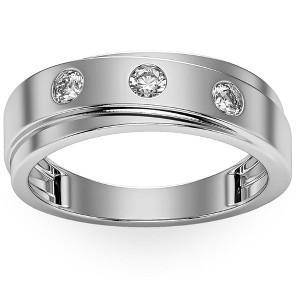 Pompeii3 1/2Ct Diamond Ring Men's Lab Created 3 Stone Polished Wedding Band in 10k Gold - 1 of 4