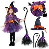 Joyfy Halloween Witch Costume for Child Girl Orange Purple Witch Costume Toddler Witch Outfit Set with Broom for Kids Halloween Party - 2 of 4