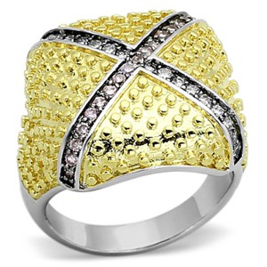 Slickblue Rhodium, Gold & Ruthenium Brass Ring with Rose CZ - Tri-Tone Pave Design, Women's Jewelry, Size 5-9 - 1 of 3