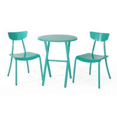 GDFStudio Alian Outdoor Metal 3 Piece Bistro Set, Matte Teal