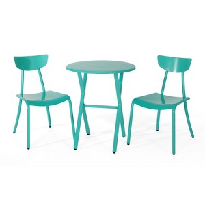 GDFStudio Alian Outdoor Metal 3 Piece Bistro Set, Matte Teal - 1 of 4