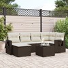 vidaXL 7 Piece Patio Sofa Set with Cushions Brown Poly Rattan - Brown and Cream Without Table - 2 of 4