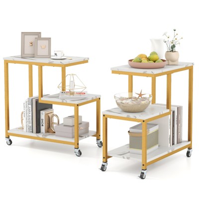 Tangkula G-shaped Side Table 7-Tier Mobile End Table with Open Shelves Small Sofa Couch Side Table