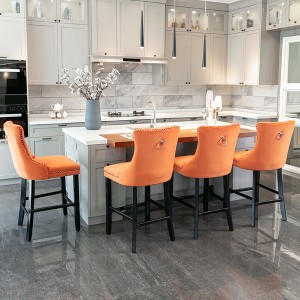 FONTOI 2PCS Velvet Upholstered Barstools with Button Tufted Decoration, Leisure Style Bar Chairs with Nailhead Trim, Orange, 19.5"*40.7"*23.6" - 1 of 4