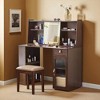 Makeup Vanity Desk with Sliding LED Mirror, Adjustable 3-Color Lights, Large Shelves, Drawer & Cabinet for Bedroom -Walnut - 4 of 4