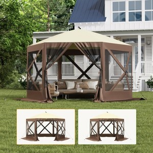 Pop Up Gazebo 12x12ft - Portable Canopy Tent with 6 Side Walls & Storage Bag for Camping, Backyard (Brown) - 1 of 4