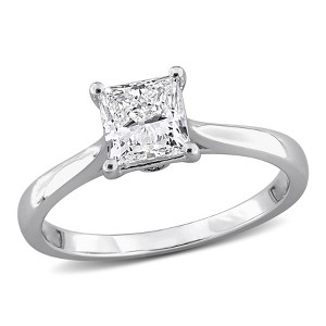 CREATED FOREVER | Sterling Silver 1 CT TW Princess-Cut Lab-Grown Diamond Solitaire Engagement Ring with Side Accents - 1 of 4