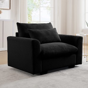 MYINDA Corduroy Deep Seat Single Upholstered Decorative Chair with Lumbar Pillow for Living Room/Office,Black - 1 of 4