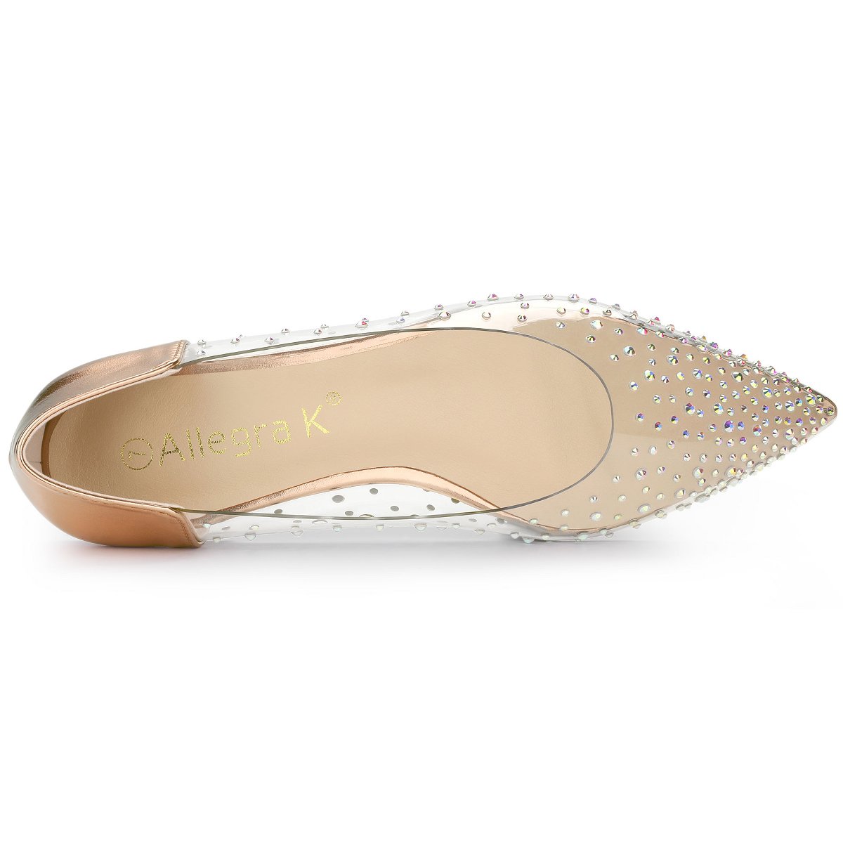 Обувь Allegra K Women's Pointed Toe Clear Rhinestone Ballet Flats Champagne Gold 6 — фото 5