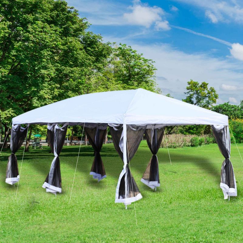 Outsunny 10' x 20' Heavy Duty Pop Up Canopy with 6 Sidewall Mesh Netting, Outdoor Party Event Tent with Oxford Fabric Roof for Backyard Garden Patio, 3 of 12