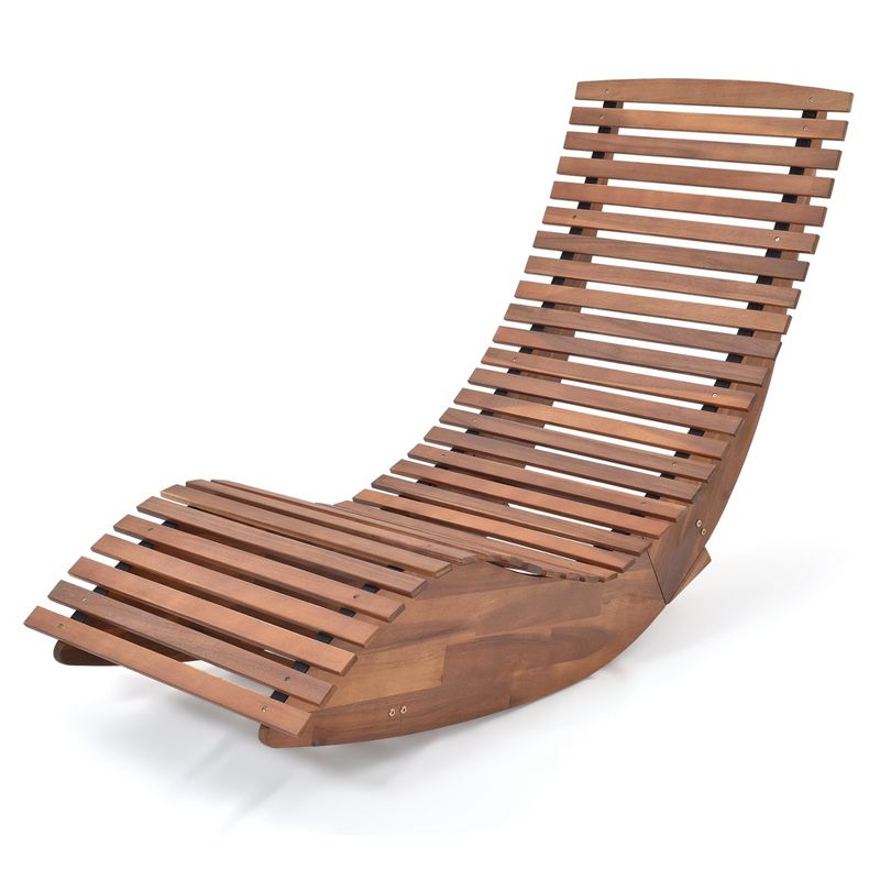 Costway 1/2 PCS Outdoor Acacia Wood Rocking Chair with Widened Slatted Seat and High Back, 1 of 11