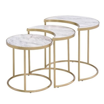 24" Round Wood and Metal Nesting Coffee Table Set