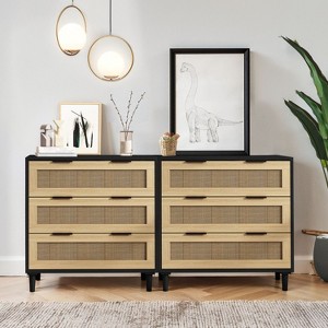 TIRAMISUBEST Black Rattan 3-Drawer Cabinet - Storage Dresser for Bedroom, Living Room & Entryway, Woven Natural Accents - 1 of 4