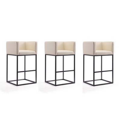 Set of 3 Embassy Upholstered Metal Barstools Cream - Manhattan Comfort