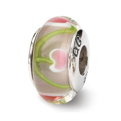 Black Bow Jewelry Pink and Green Glass Sterling Silver Bead Charm