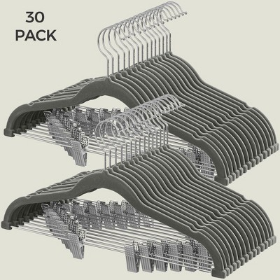 SONGMICS Pack of 30 Coat Hangers, Heavy-Duty Plastic Hangers, Non-Slip, 0.2  Inches Slim, 16.5 Inches Wide Light and Dark Gray